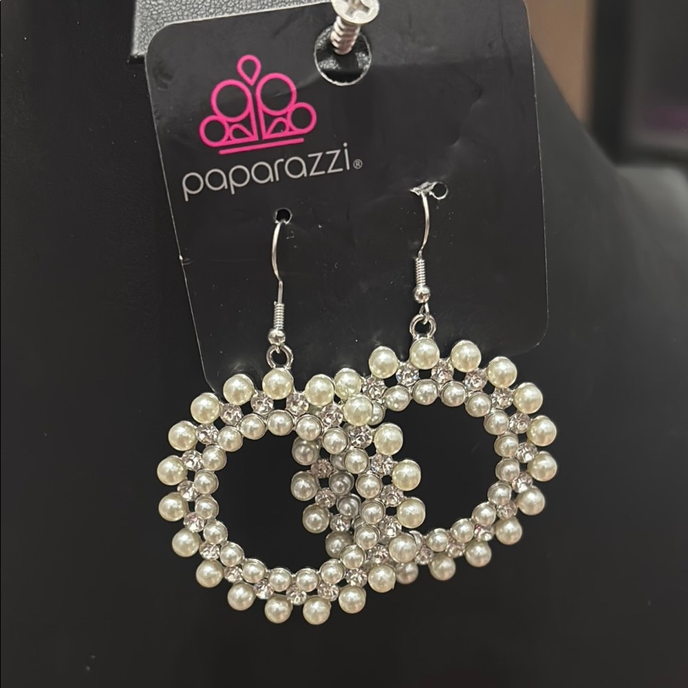Paparazzi Silver and White Pearl Earrings
